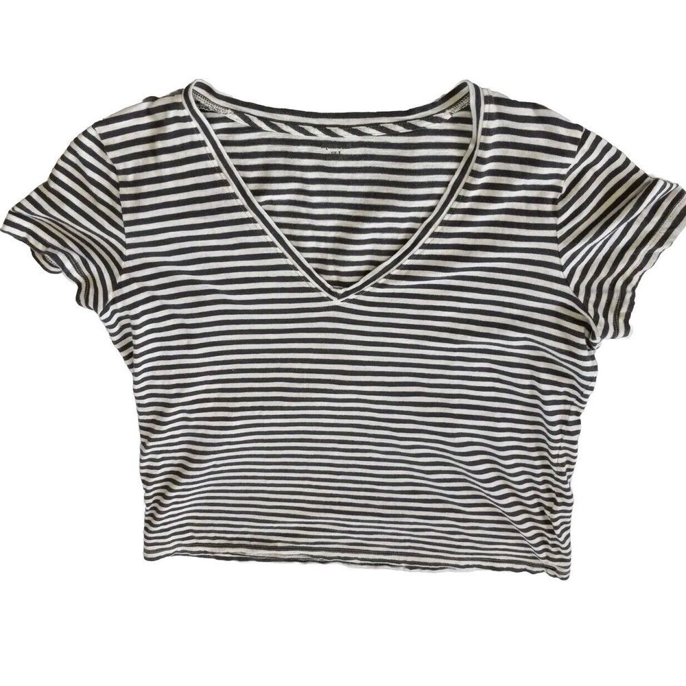 Madewell Women Large VShape Neck Stripe/Stripe Stretch Cotton Blouse Brown/white